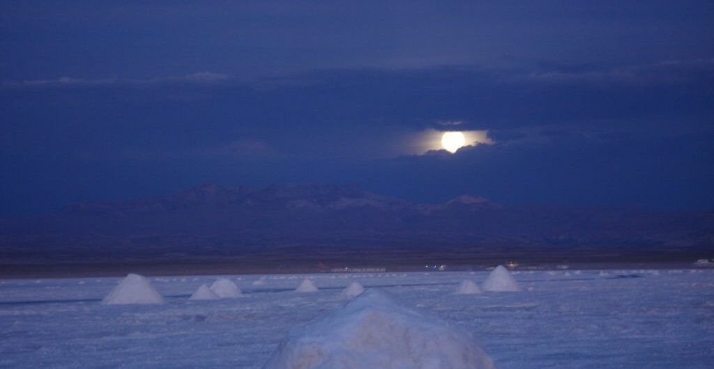 Moon above Salar de Uyuni Bolivia tour