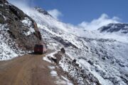 Snow on road to Chacaltaya Mountain