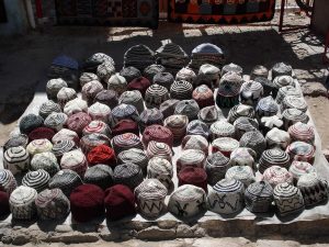 Selling traditional hats in Tarabuco