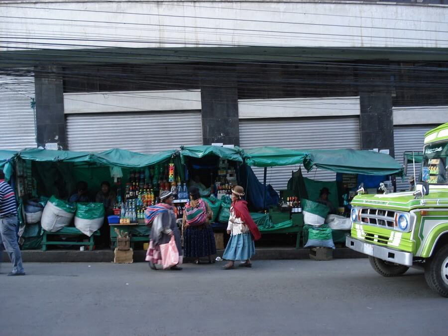 Selling coca leaves on market