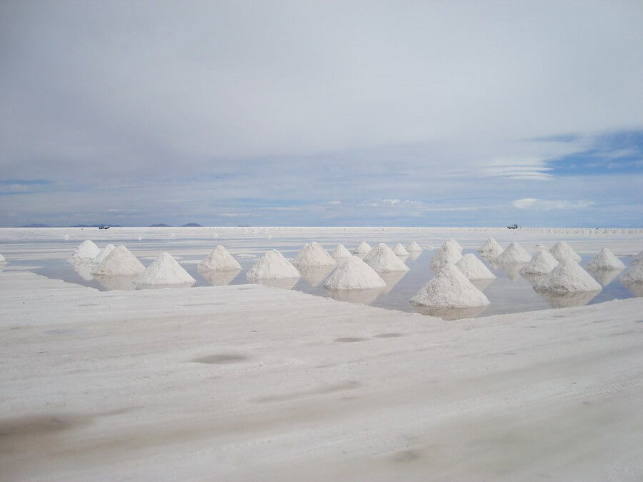 Piles of salt on the Salar