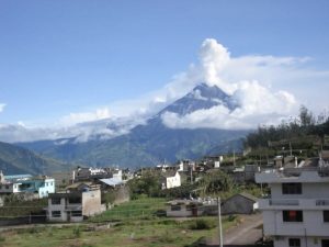Smoking Tungurahua Volcano in Baños