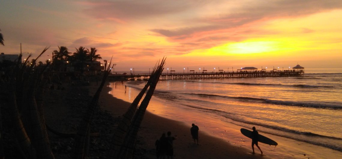 Sunset on the beach of Huanchaco