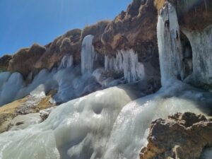 Frozen waterfall on Colca Canyon tour